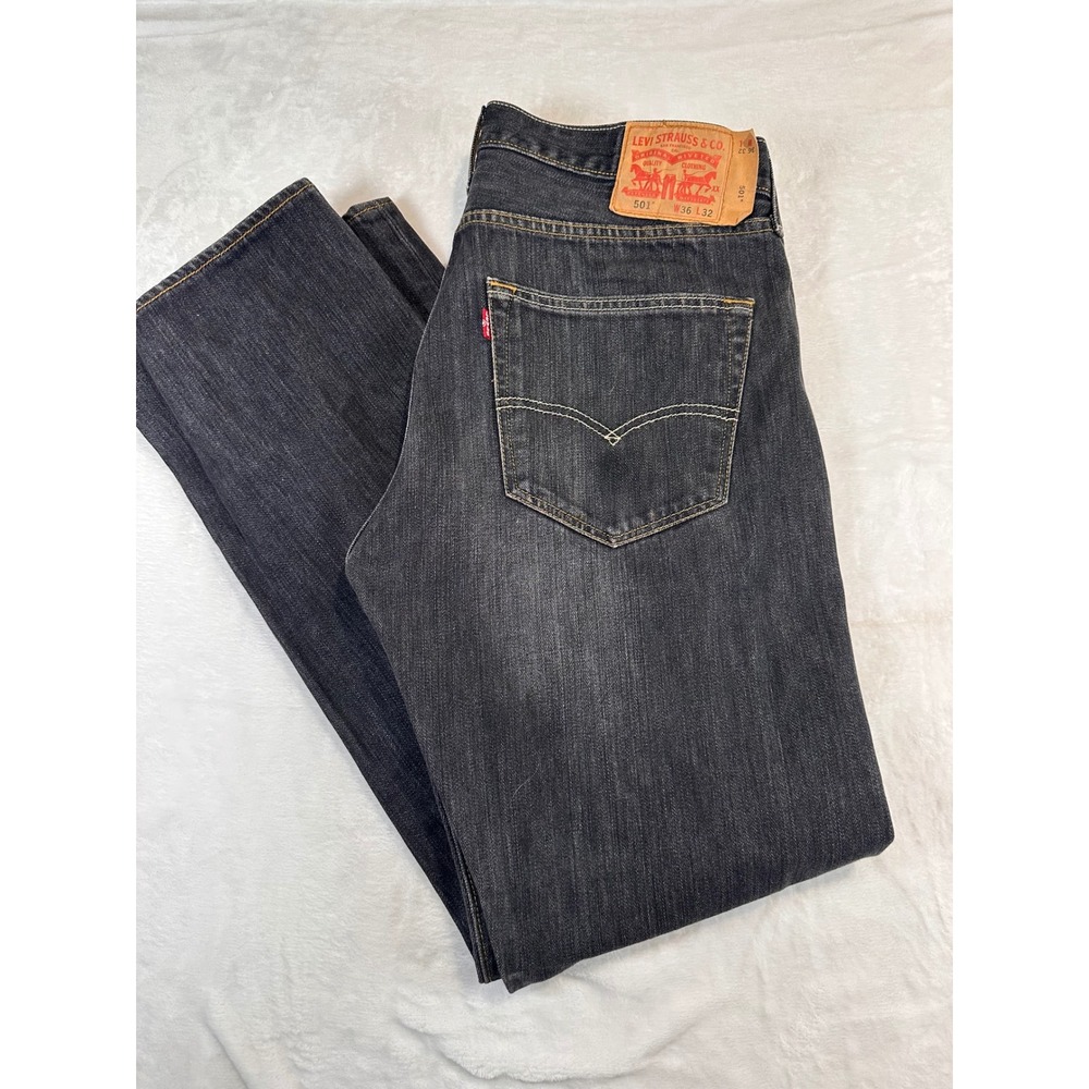 Levis 501‎ Original Fit Jeans 36x32 Black Button Fly Straight Leg Mens